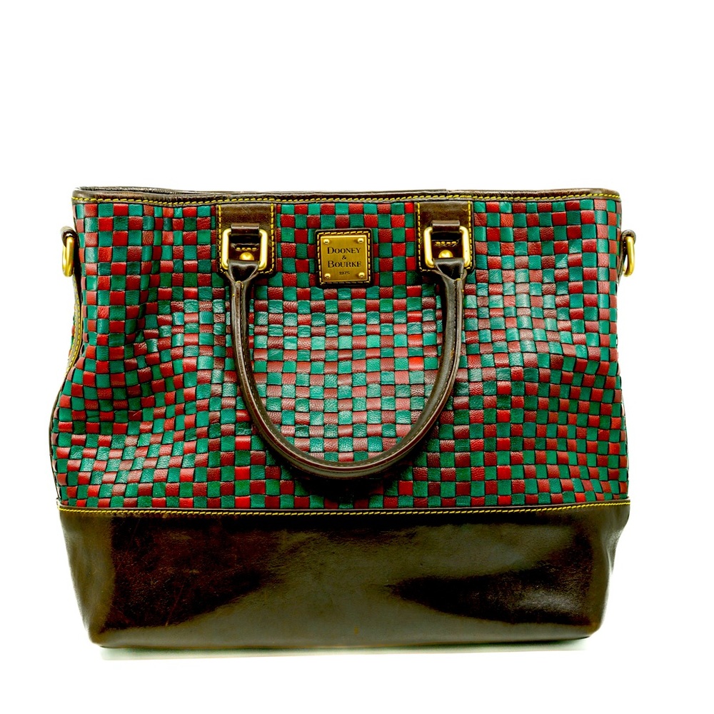 DOONEY & BOURKE Tessuta Burgundy Green Ivy Leather Woven Large Shopper Tote Bag
